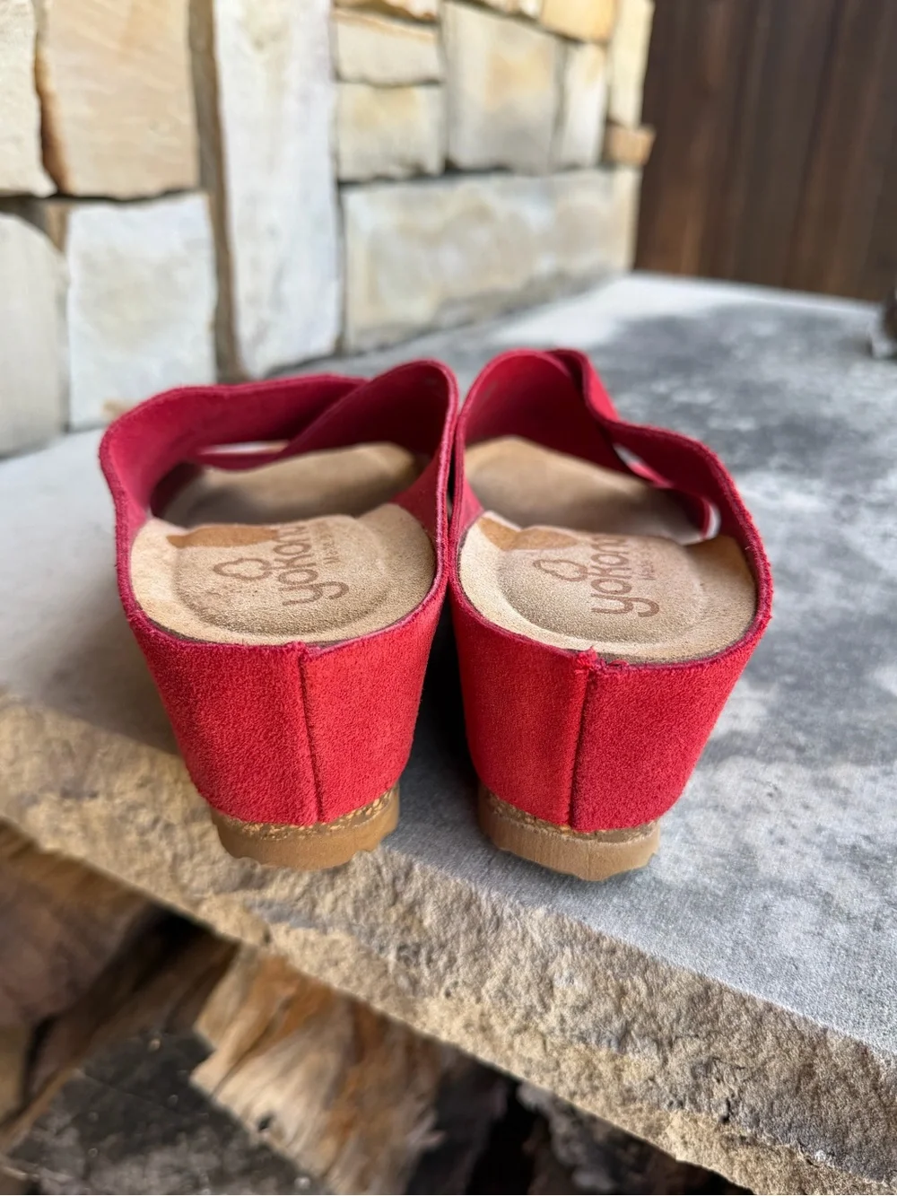 Yokono Red Leather Suede Wedge Slide Sandals Sz-6.5. V